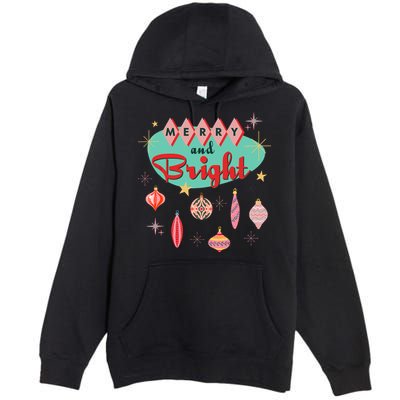Retro Merry And Bright Midcentury Modern Christmas Ornament Premium Pullover Hoodie