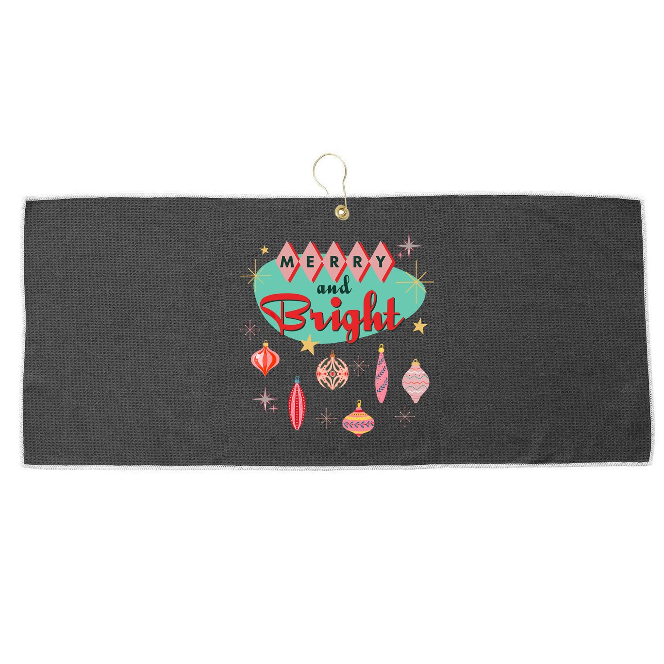 Retro Merry And Bright Midcentury Modern Christmas Ornament Large Microfiber Waffle Golf Towel