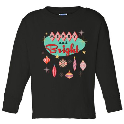 Retro Merry And Bright Midcentury Modern Christmas Ornament Toddler Long Sleeve Shirt