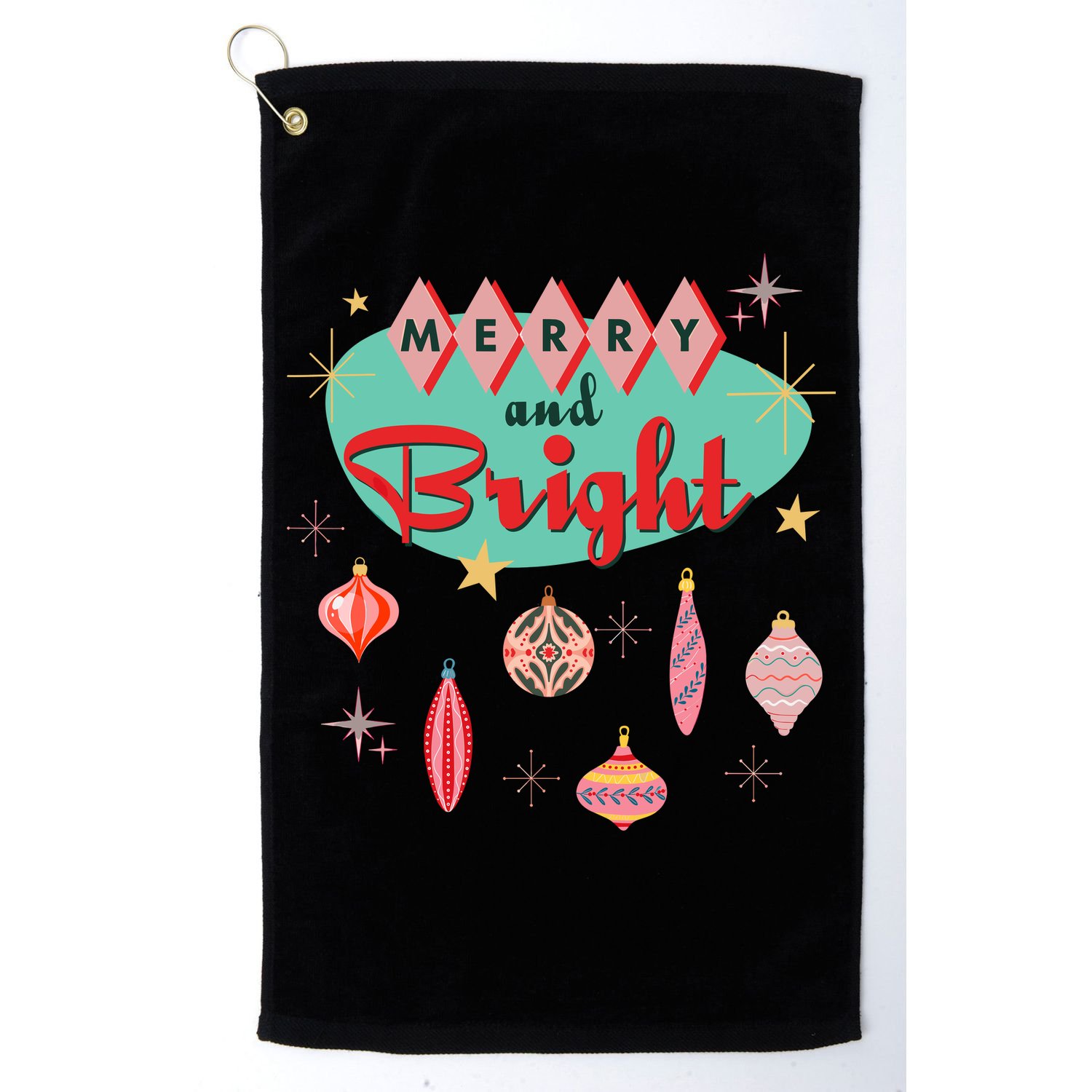 Retro Merry And Bright Midcentury Modern Christmas Ornament Golf Towel