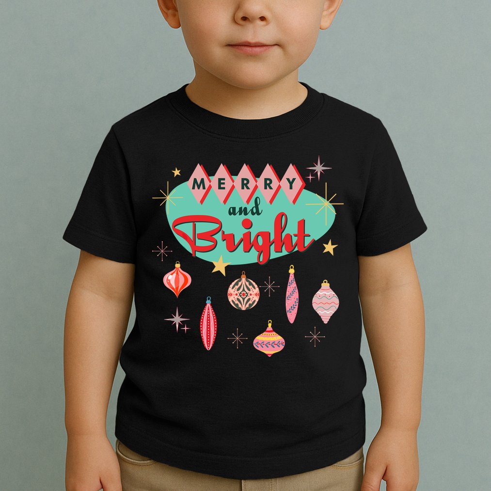 Retro Merry And Bright Midcentury Modern Christmas Ornament Toddler T-Shirt