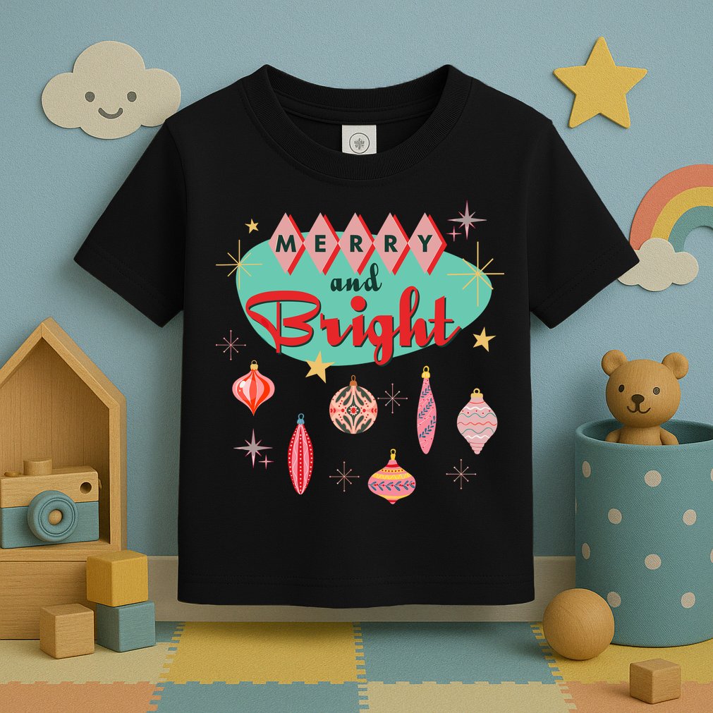 Retro Merry And Bright Midcentury Modern Christmas Ornament Toddler T-Shirt
