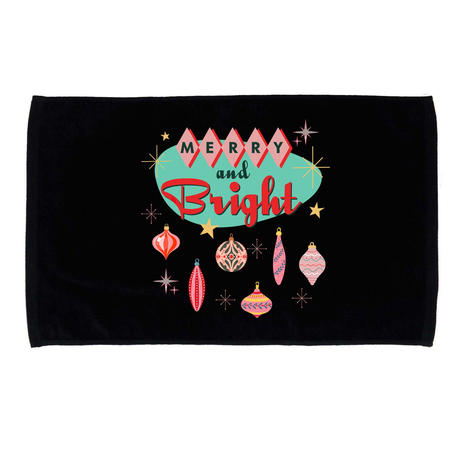 Retro Merry And Bright Midcentury Modern Christmas Ornament Microfiber Hand Towel