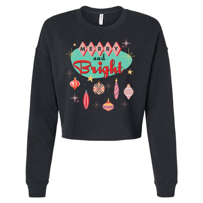 Retro Merry And Bright Midcentury Modern Christmas Ornament Cropped Pullover Crew