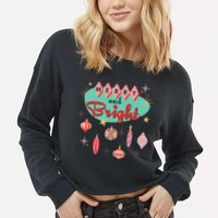 Retro Merry And Bright Midcentury Modern Christmas Ornament Cropped Pullover Crew