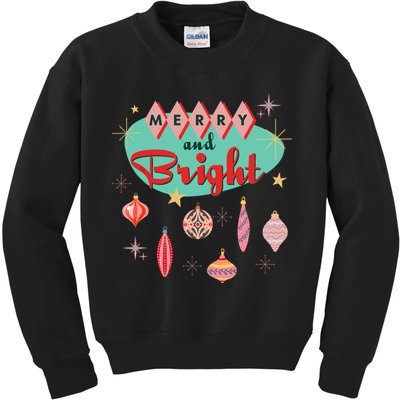 Retro Merry And Bright Midcentury Modern Christmas Ornament Kids Sweatshirt
