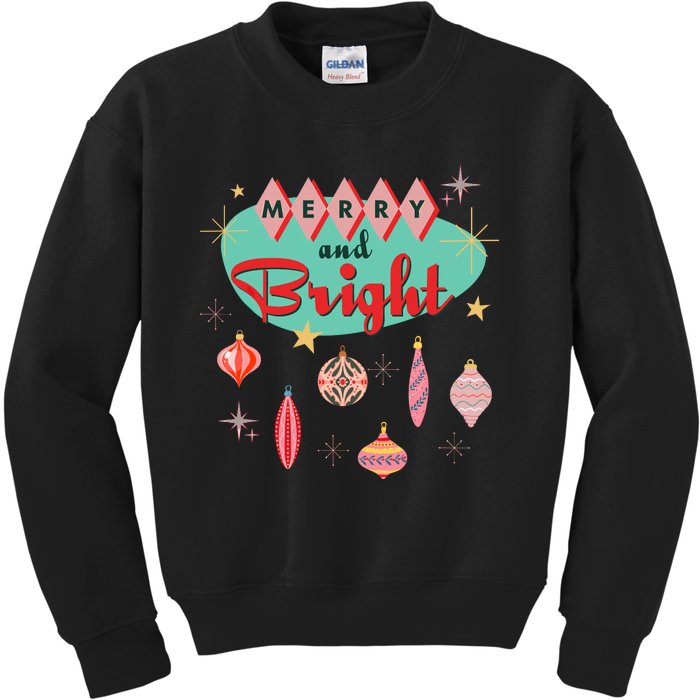 Retro Merry And Bright Midcentury Modern Christmas Ornament Kids Sweatshirt