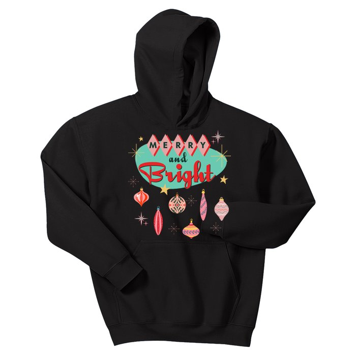 Retro Merry And Bright Midcentury Modern Christmas Ornament Kids Hoodie