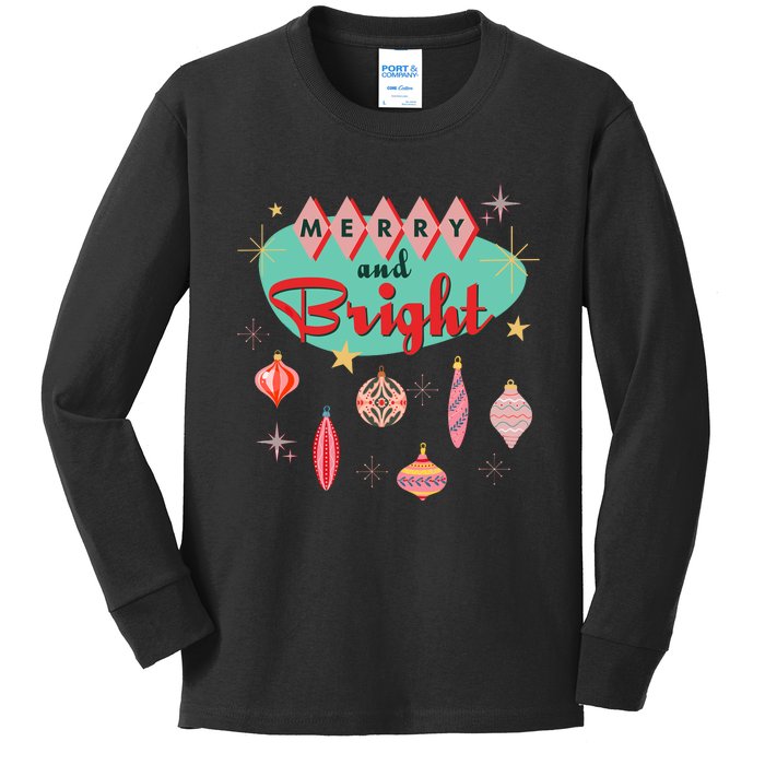 Retro Merry And Bright Midcentury Modern Christmas Ornament Kids Long Sleeve Shirt