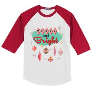 Retro Merry And Bright Midcentury Modern Christmas Ornament Kids Colorblock Raglan Jersey