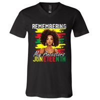 Remembering My Ancestors Juneteenth Melanin Black Women V-Neck T-Shirt