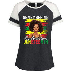 Remembering My Ancestors Juneteenth Melanin Black Women Enza Ladies Jersey Colorblock Tee