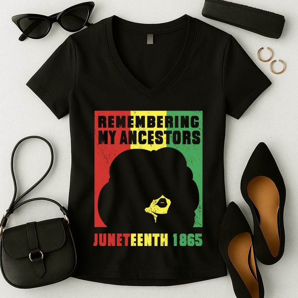 Remembering My Ancestors Juneteenth Black Freedom 1865 Women's V-Neck T-Shirt