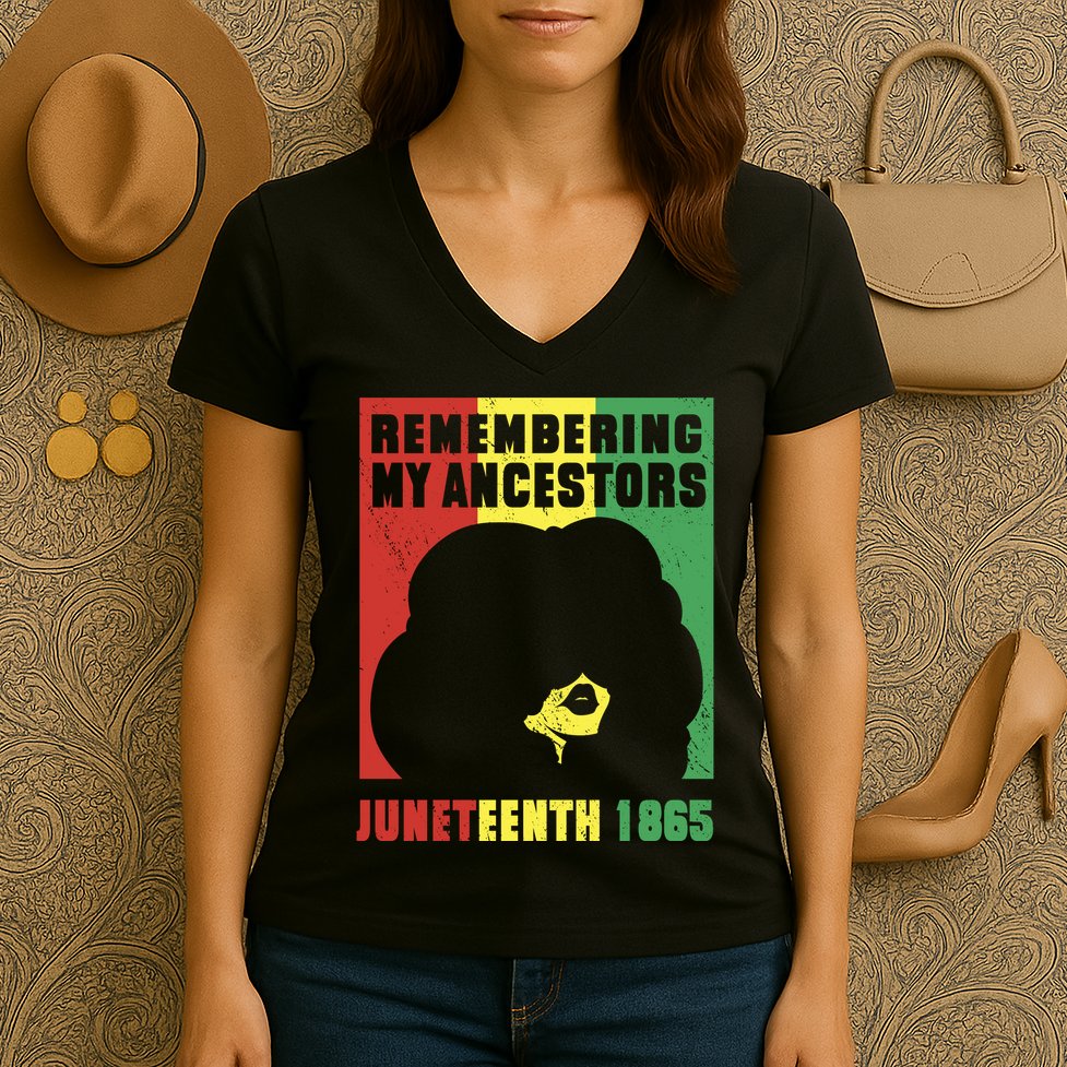 Remembering My Ancestors Juneteenth Black Freedom 1865 Women's V-Neck T-Shirt
