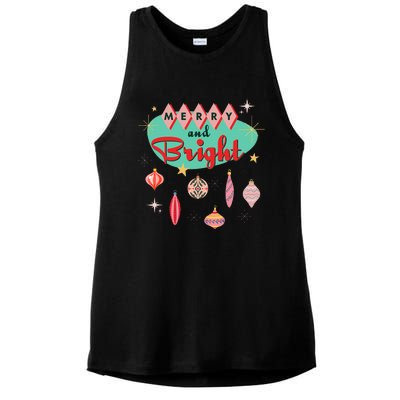 Retro Merry And Bright Mid Century Modern Christmas Orna Ladies PosiCharge Tri-Blend Wicking Tank