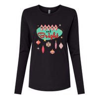 Retro Merry And Bright Mid Century Modern Christmas Orna Womens Cotton Relaxed Long Sleeve T-Shirt