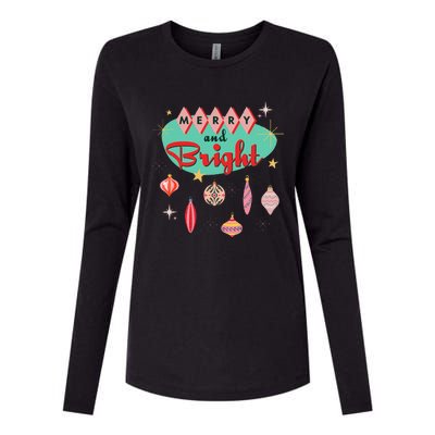 Retro Merry And Bright Mid Century Modern Christmas Orna Womens Cotton Relaxed Long Sleeve T-Shirt