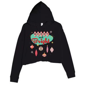 Retro Merry And Bright Mid Century Modern Christmas Orna Crop Fleece Hoodie