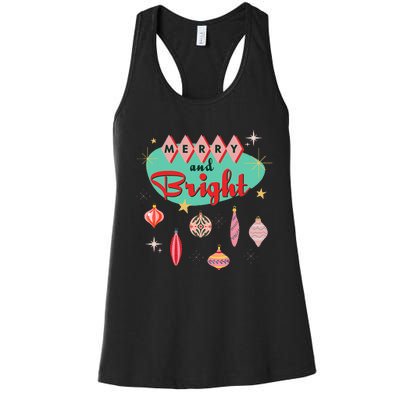 Retro Merry And Bright Mid Century Modern Christmas Orna Women's Racerback Tank