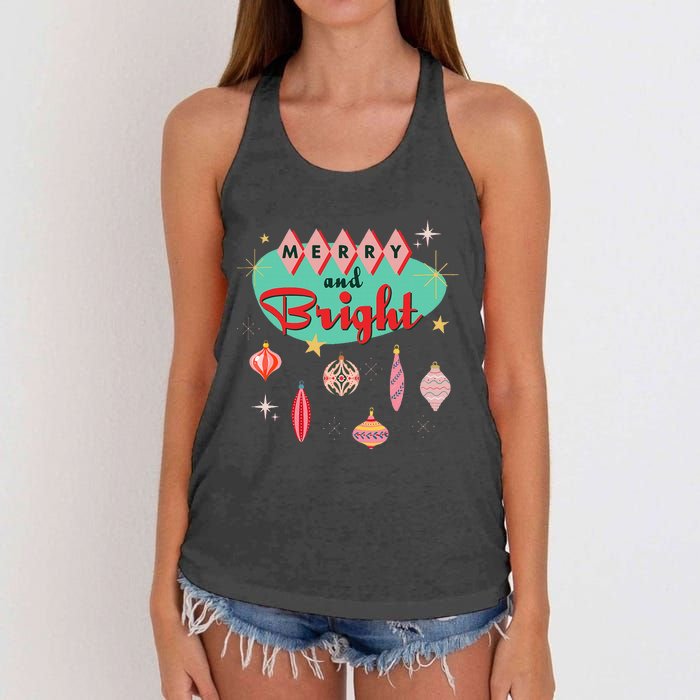 Retro Merry And Bright Mid Century Modern Christmas Orna Women's Knotted Racerback Tank