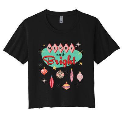 Retro Merry And Bright Mid Century Modern Christmas Orna Women's Crop Top Tee