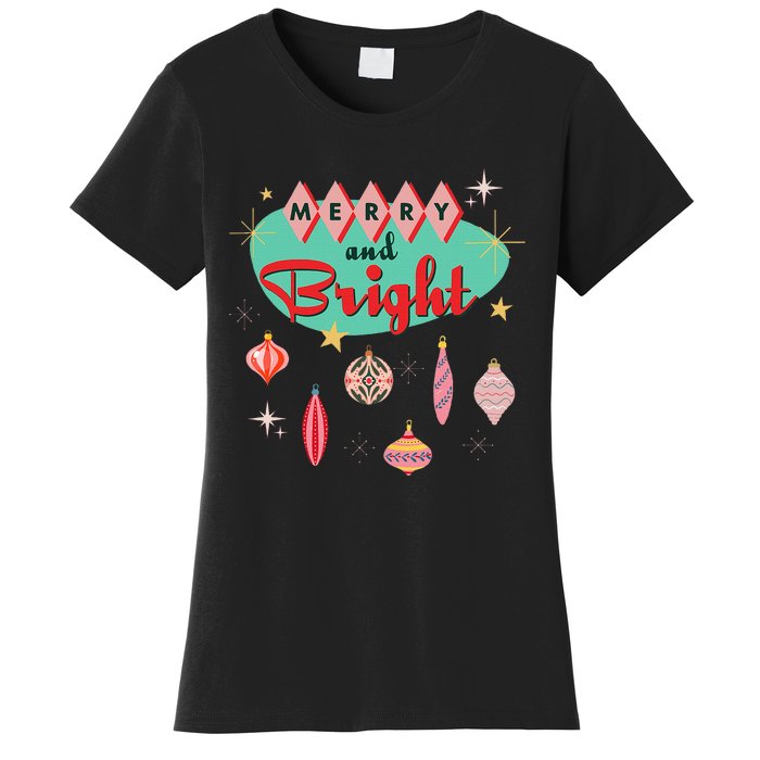 Retro Merry And Bright Mid Century Modern Christmas Orna Women's T-Shirt