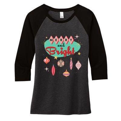 Retro Merry And Bright Mid Century Modern Christmas Orna Women's Tri-Blend 3/4-Sleeve Raglan Shirt