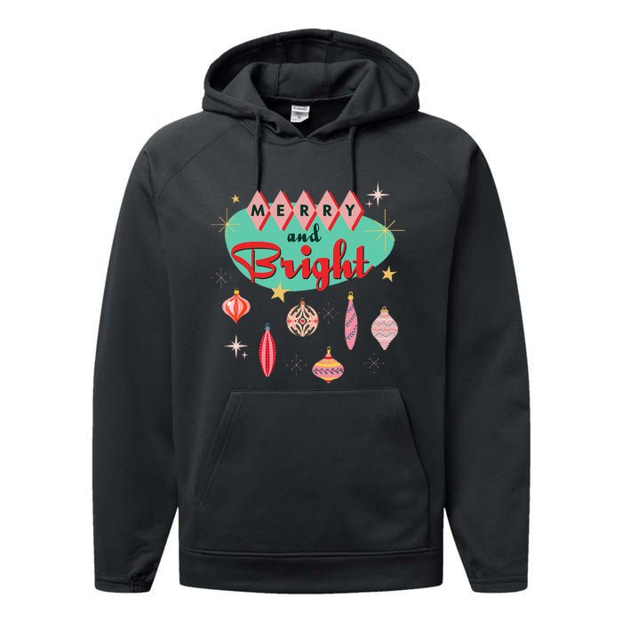 Retro Merry and Bright MidCentury Modern Christmas Ornament  Performance Fleece Hoodie