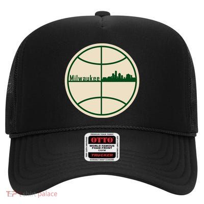 Retro Milwaukee Basketball Home Game Baskeball Fan High Crown Mesh Back Trucker Hat