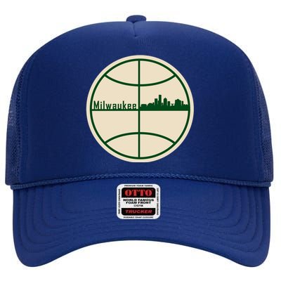 Retro Milwaukee Basketball Home Game Baskeball Fan High Crown Mesh Back Trucker Hat