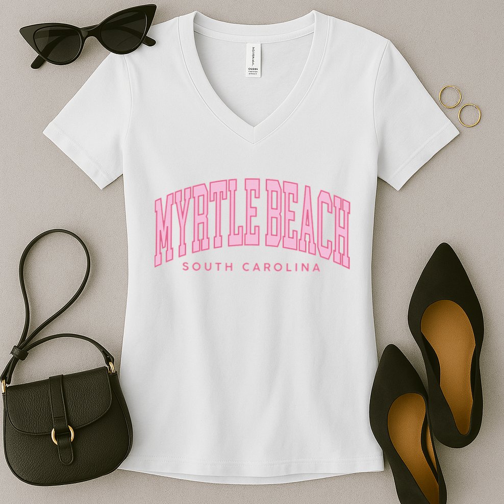 Retro Myrtle Beach South Carolina beach wo summer Women's V-Neck T-Shirt