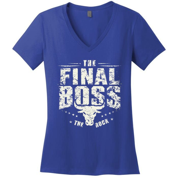 Rock Music Boss Final White Design Fun Music Lover Women's V-Neck T-Shirt