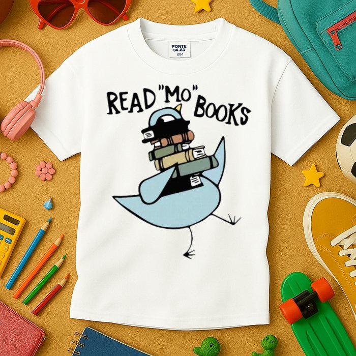 Read Mo Books Pigeon Library Reading Books Reader 2024 Kids T-Shirt