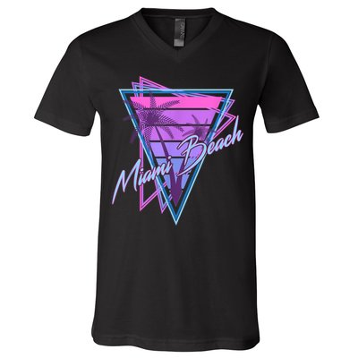 Retro Miami Beach Vintage 80s Beach Souvenir V-Neck T-Shirt