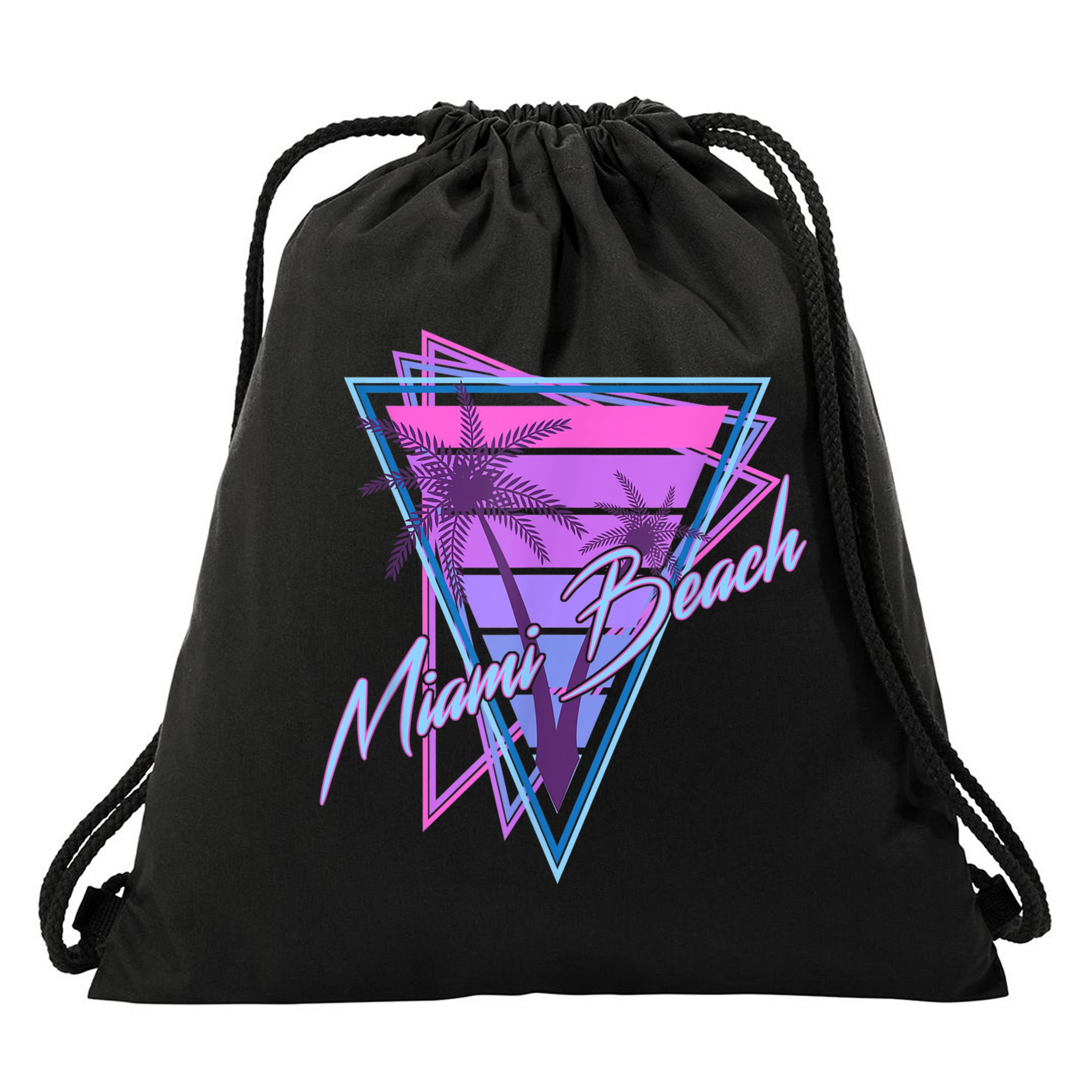 Retro Miami Beach Vintage 80s Beach Souvenir Drawstring Bag