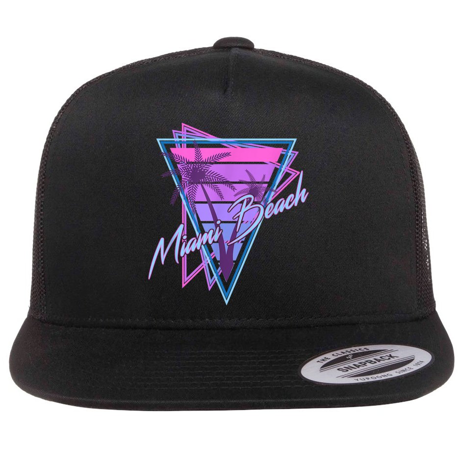 Retro Miami Beach Vintage 80s Beach Souvenir Flat Bill Trucker Hat