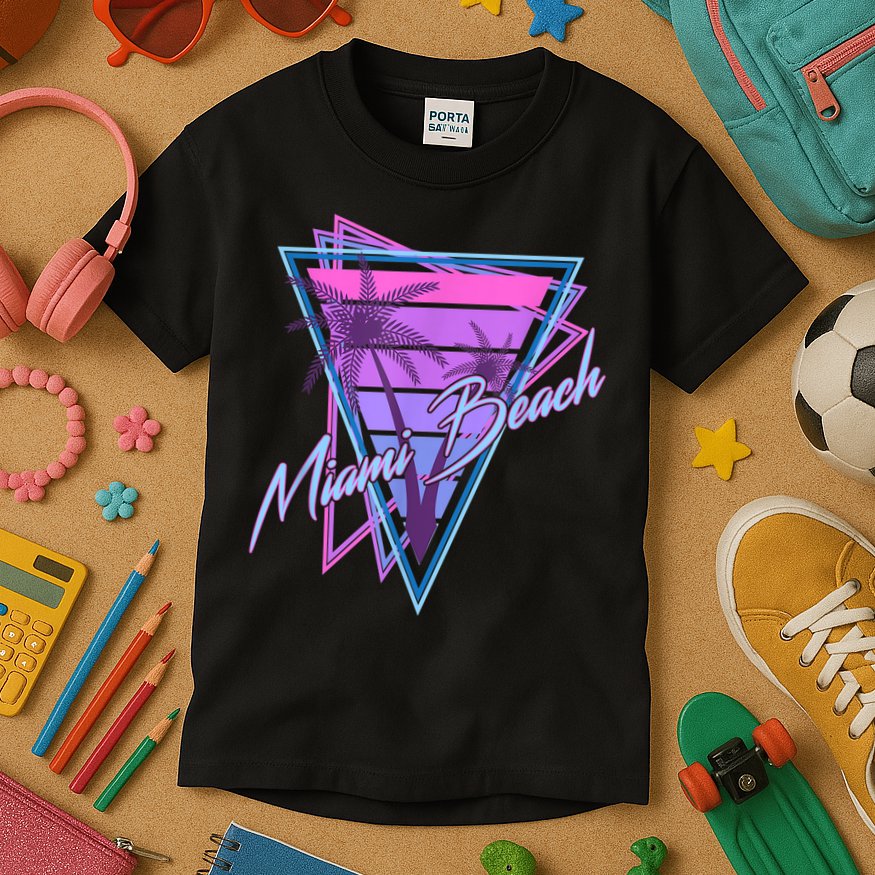 Retro Miami Beach Vintage 80s Beach Souvenir Kids T-Shirt