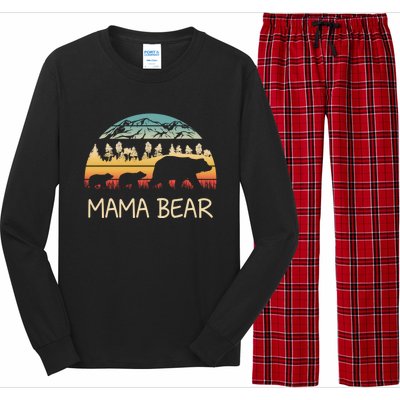 Retro Mama Bear With 2 Cubs Gift Long Sleeve Pajama Set