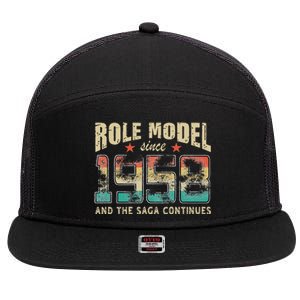 Role Model Born 1958 And The Saga Continues Birthday 7 Panel Mesh Trucker Snapback Hat