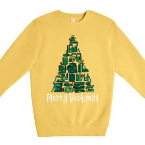 Retro Merry Bookmas Book Tree Christmas Holiday Book Lovers Gift Premium Crewneck Sweatshirt