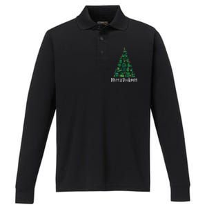 Retro Merry Bookmas Book Tree Christmas Holiday Book Lovers Gift Performance Long Sleeve Polo