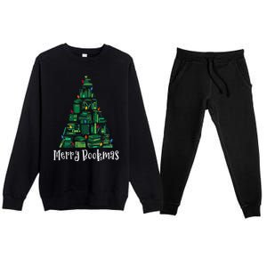 Retro Merry Bookmas Book Tree Christmas Holiday Book Lovers Gift Premium Crewneck Sweatsuit Set