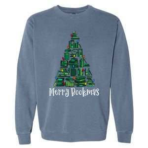 Retro Merry Bookmas Book Tree Christmas Holiday Book Lovers Gift Garment-Dyed Sweatshirt