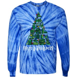 Retro Merry Bookmas Book Tree Christmas Holiday Book Lovers Gift Tie-Dye Long Sleeve Shirt