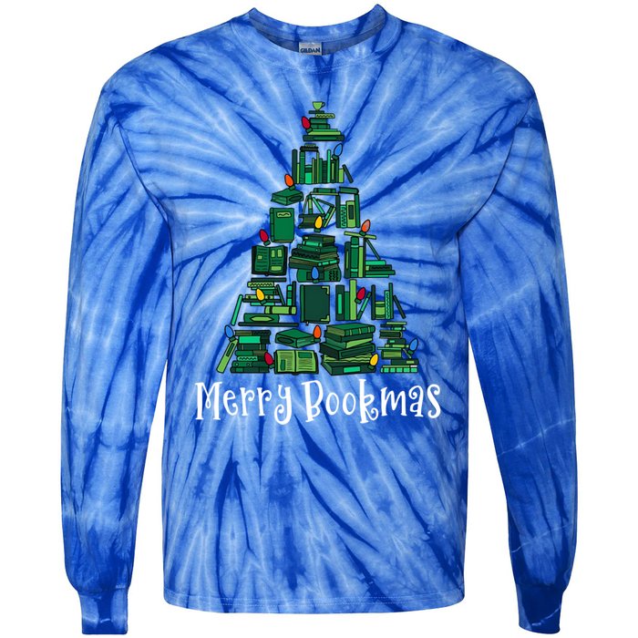 Retro Merry Bookmas Book Tree Christmas Holiday Book Lovers Gift Tie-Dye Long Sleeve Shirt