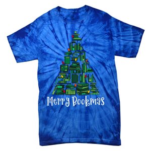 Retro Merry Bookmas Book Tree Christmas Holiday Book Lovers Gift Tie-Dye T-Shirt