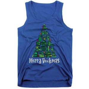 Retro Merry Bookmas Book Tree Christmas Holiday Book Lovers Gift Tank Top