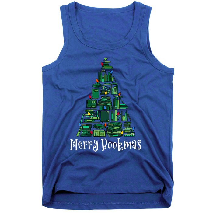 Retro Merry Bookmas Book Tree Christmas Holiday Book Lovers Gift Tank Top