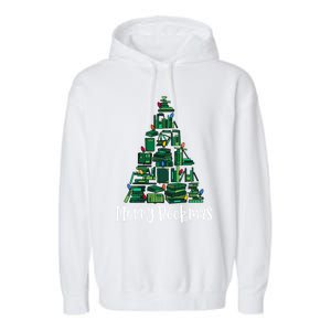 Retro Merry Bookmas Book Tree Christmas Holiday Book Lovers Gift Garment-Dyed Fleece Hoodie