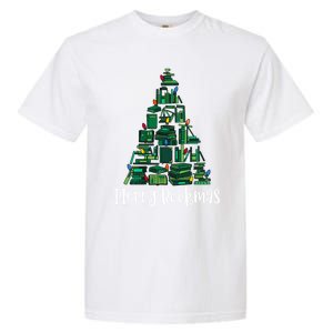 Retro Merry Bookmas Book Tree Christmas Holiday Book Lovers Gift Garment-Dyed Heavyweight T-Shirt